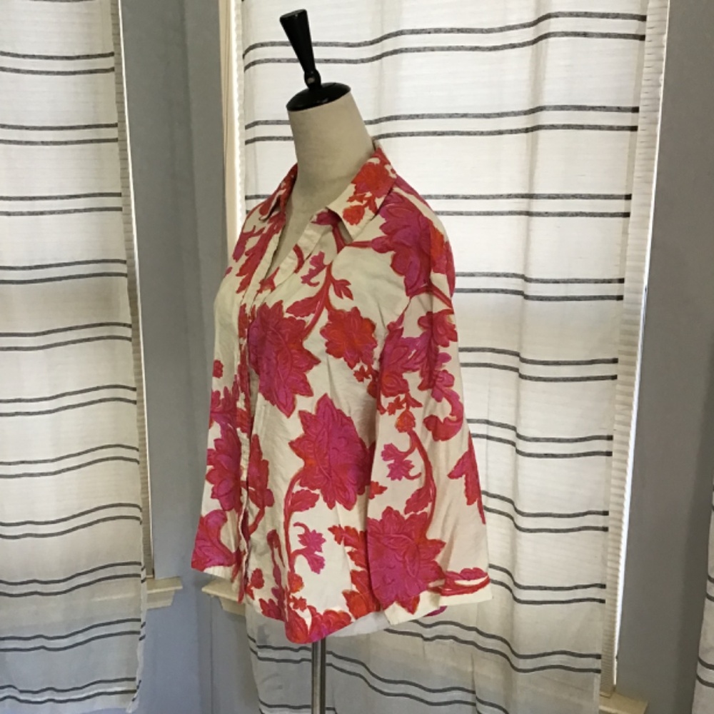 MNG Women Size SM Flowy Pink Floral 3/4 Sleeve Blouse Comfy Elegant Feminine - Picture 4 of 12